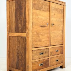 Mango medžio keturių stalčių TV komoda įvažiuojamomis durelėmis 60x104x136 cm