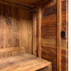 Mango medžio keturių stalčių TV komoda įvažiuojamomis durelėmis 60x104x136 cm