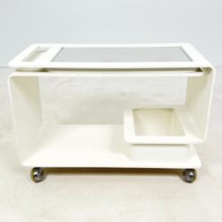 Vintažinis baltos spalvos serviravimo staliukas ant ratukų 42x80x55 cm