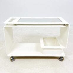 Vintažinis baltos spalvos serviravimo staliukas ant ratukų 42x80x55 cm