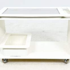 Vintažinis baltos spalvos serviravimo staliukas ant ratukų 42x80x55 cm