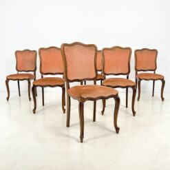 Riešutmedžio kėdės su rausvos spalvos gobelenu 6 vnt. kompl. 55x48x99 cm, 49 cm