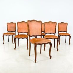 Riešutmedžio kėdės su rausvos spalvos gobelenu 6 vnt. kompl. 55x48x99 cm, 49 cm