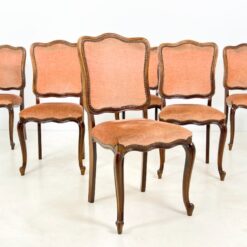 Riešutmedžio kėdės su rausvos spalvos gobelenu 6 vnt. kompl. 55x48x99 cm, 49 cm