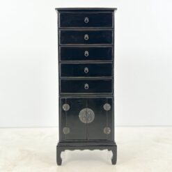 Rytietiška juodos spalvos dviejų durų ir penkių stalčių komoda 43x53x135,5 cm