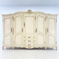 Provanso stiliaus ąžuolinė penkių durų ir trijų stalčių rūbų spinta 65x300x216 cm