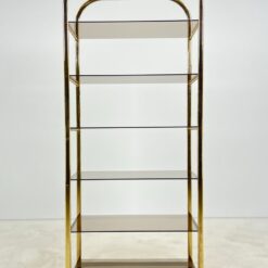 Pastatoma aukso spalvos metalinio rėmo lentyna su stiklu 42,5×76,5×178 cm