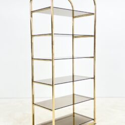 Pastatoma aukso spalvos metalinio rėmo lentyna su stiklu 42,5×76,5×178 cm