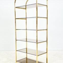 Pastatoma aukso spalvos metalinio rėmo lentyna su stiklu 42,5×76,5×178 cm