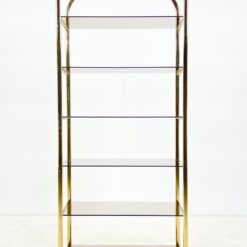 Pastatoma aukso spalvos metalinio rėmo lentyna su stiklu 42,5×76,5×178 cm