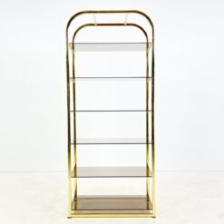 Pastatoma aukso spalvos metalinio rėmo lentyna su stiklu 42,5x76,5x178 cm