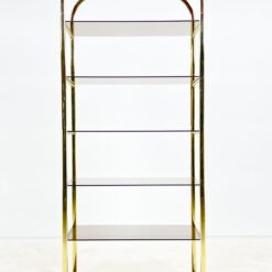 Pastatoma aukso spalvos metalinio rėmo lentyna su stiklu 42,5×76,5×178 cm