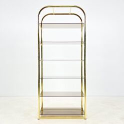 Pastatoma aukso spalvos metalinio rėmo lentyna su stiklu 42,5×76,5×178 cm