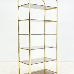 Pastatoma aukso spalvos metalinio rėmo lentyna su stiklu 42,5×76,5×178 cm