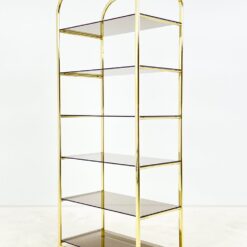 Pastatoma aukso spalvos metalinio rėmo lentyna su stiklu 42,5×76,5×178 cm