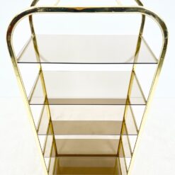 Pastatoma aukso spalvos metalinio rėmo lentyna su stiklu 42,5×76,5×178 cm