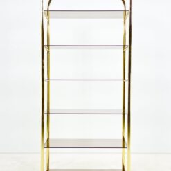 Pastatoma aukso spalvos metalinio rėmo lentyna su stiklu 42,5×76,5×178 cm