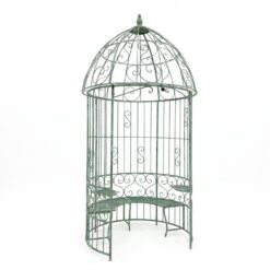 Metalinė sodo pavėsinė su integruotais staliukais ir suoliuku 166x166x330 cm