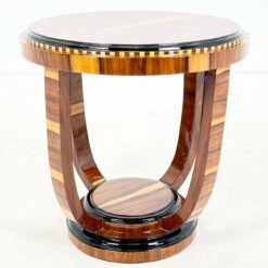 Art Deco stiliaus apvalus riešutmedžio lukšto staliukas 60x60x59 cm