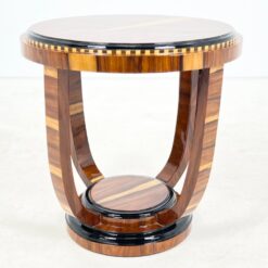 Art Deco stiliaus apvalus riešutmedžio lukšto staliukas 60x60x59 cm