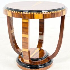Art Deco stiliaus apvalus riešutmedžio lukšto staliukas 60x60x59 cm