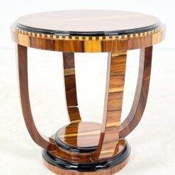 Art Deco stiliaus apvalus riešutmedžio lukšto staliukas 60x60x59 cm