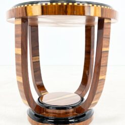 Art Deco stiliaus apvalus riešutmedžio lukšto staliukas 60x60x59 cm