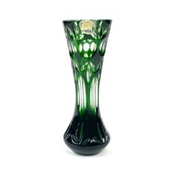 Vintažinė "Bleikristall" žalio krištolo vaza 7x7x19,5 cm