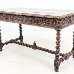 Senovinis, raižytas, ąžuolinis rašomasis stalas su stalčiumi 67x133x76 cm