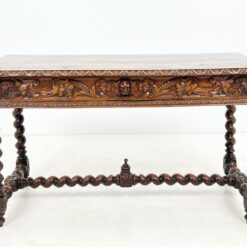 Senovinis, raižytas, ąžuolinis rašomasis stalas su stalčiumi 67x133x76 cm