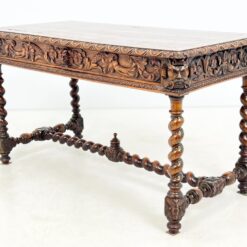 Senovinis, raižytas, ąžuolinis rašomasis stalas su stalčiumi 67x133x76 cm