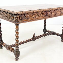 Senovinis, raižytas, ąžuolinis rašomasis stalas su stalčiumi 67x133x76 cm