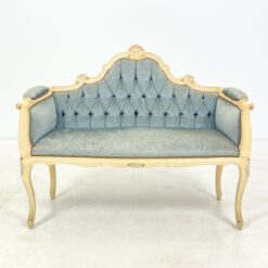 Provanso stiliaus, mėlyno gobeleno minkštasuolis 45x105x85 cm, 44 cm