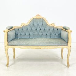 Provanso stiliaus, mėlyno gobeleno minkštasuolis 45x105x85 cm, 44 cm