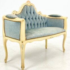 Provanso stiliaus, mėlyno gobeleno minkštasuolis 45x105x85 cm, 44 cm