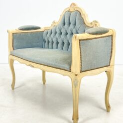 Provanso stiliaus, mėlyno gobeleno minkštasuolis 45x105x85 cm, 44 cm