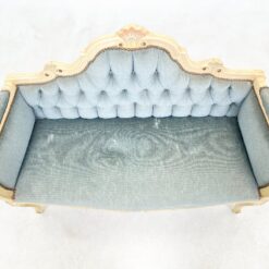 Provanso stiliaus, mėlyno gobeleno minkštasuolis 45x105x85 cm, 44 cm