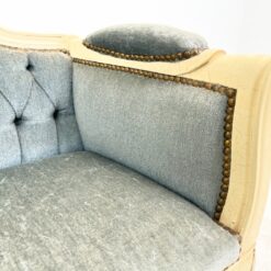 Provanso stiliaus, mėlyno gobeleno minkštasuolis 45x105x85 cm, 44 cm