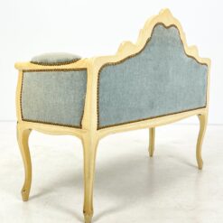 Provanso stiliaus, mėlyno gobeleno minkštasuolis 45x105x85 cm, 44 cm