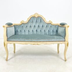 Provanso stiliaus, mėlyno gobeleno minkštasuolis 45x105x85 cm, 44 cm