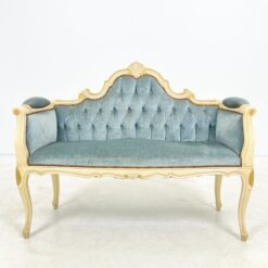 Provanso stiliaus, mėlyno gobeleno minkštasuolis 45x105x85 cm, 44 cm