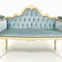 Provanso stiliaus, mėlyno gobeleno minkštasuolis 45x105x85 cm, 44 cm