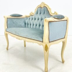 Provanso stiliaus, mėlyno gobeleno minkštasuolis 45x105x85 cm, 44 cm