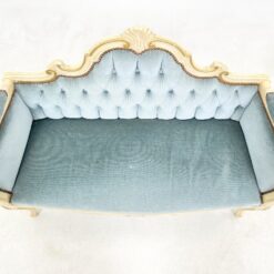 Provanso stiliaus, mėlyno gobeleno minkštasuolis 45x105x85 cm, 44 cm