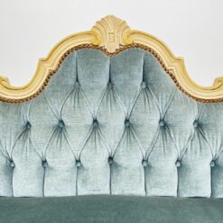 Provanso stiliaus, mėlyno gobeleno minkštasuolis 45x105x85 cm, 44 cm