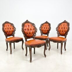 Raudonmedžio odinės barokinio stiliaus kėdės 4 vnt. Komplektas 50x55x105 cm