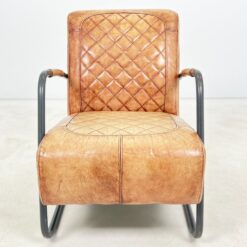 Industrinio stiliaus fotelis metaliniu rėmu ir oda 77x58x83 cm, 46 cm