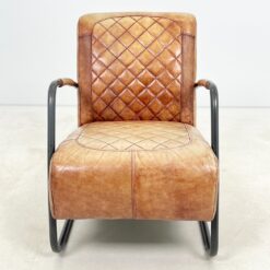 Industrinio stiliaus fotelis metaliniu rėmu ir oda 77x58x83 cm, 46 cm