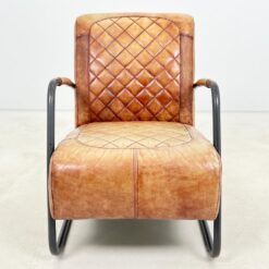 Industrinio stiliaus fotelis metaliniu rėmu ir oda 77x58x83 cm, 46 cm