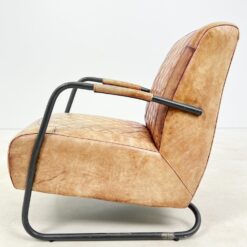 Industrinio stiliaus fotelis metaliniu rėmu ir oda 77x58x83 cm, 46 cm